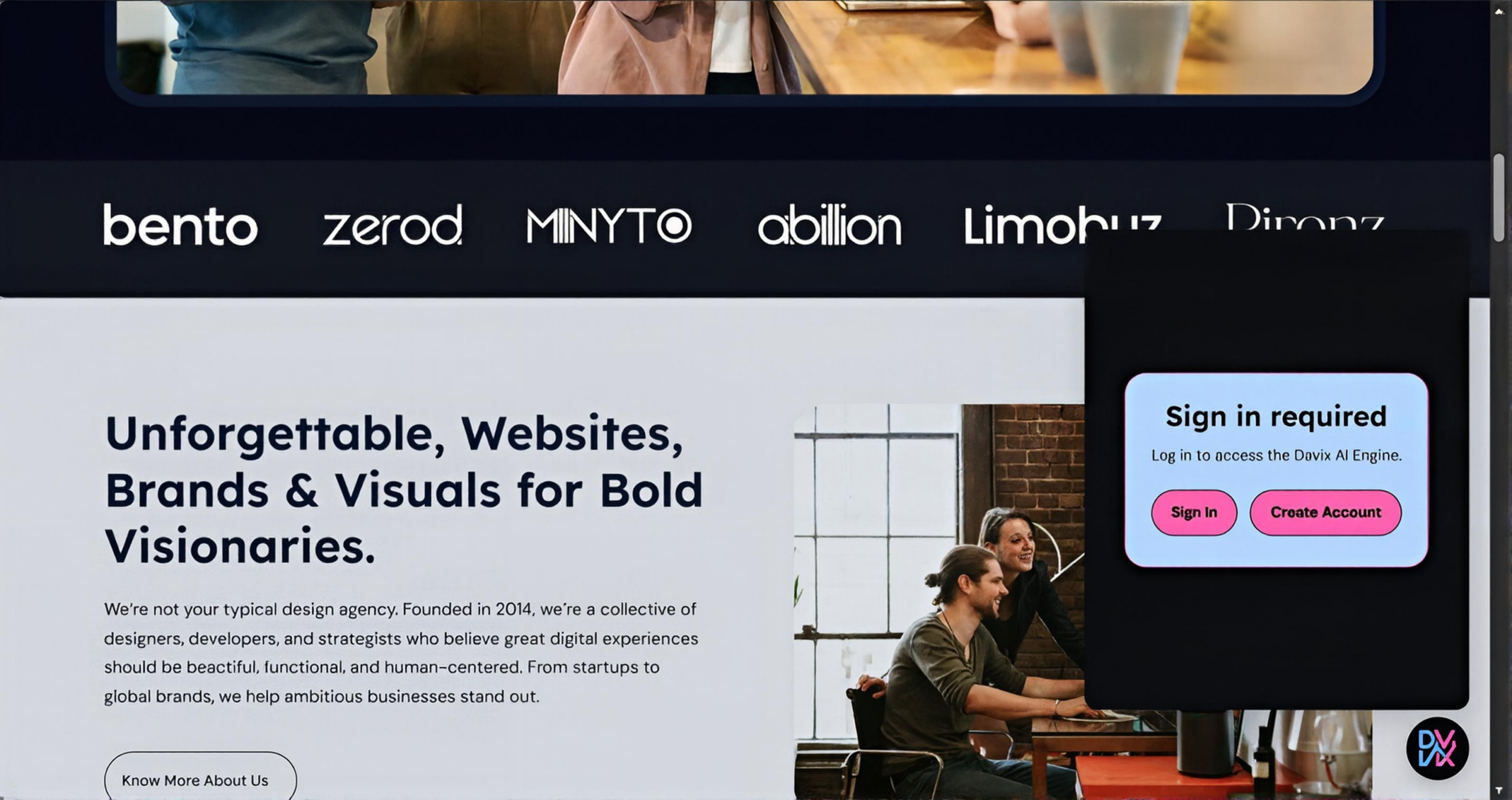 Home screenshot chatbot login overlay